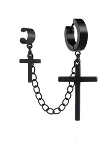 Nooxian Fashionable And Popular 1pc Men Cross Decor Earring Stainless Steel For Jewelry Gift And For A Stylish Look - Black - View 2