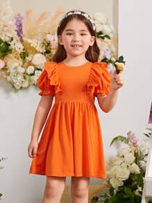 SHEIN 小女童荷葉邊泡泡袖洋裝