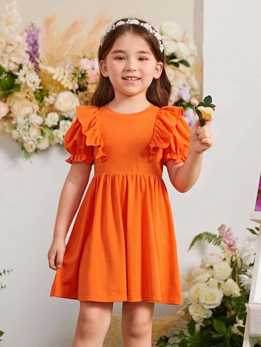 SHEIN 小女童荷葉邊泡泡袖洋裝