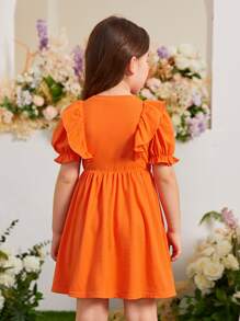 SHEIN 小女童荷葉邊泡泡袖洋裝