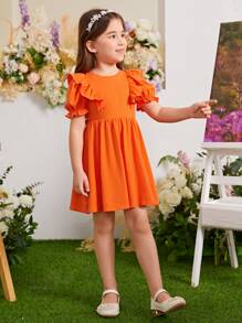 SHEIN 小女童荷葉邊泡泡袖洋裝