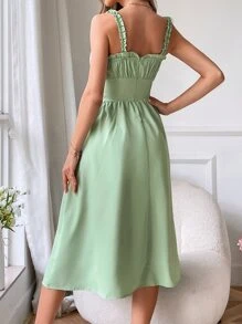 Breezaya 素色胸部褶皺吊帶洋裝 - 綠色 - 查看 2