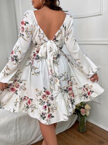 SHEIN Holidaya Vestido con estampado floral escote corazón bajo con fruncido - Blanco - Ver 2