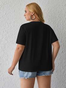 SHEIN EZwear Plus Letter Graphic Tee - Black - View 2