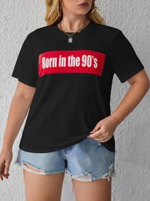 SHEIN EZwear Plus Letter Graphic Tee - Black - View 4