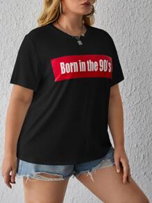 SHEIN EZwear Plus Letter Graphic Tee - Black - View 5