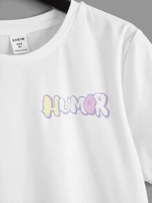 SHEIN 男孩熊和字母圖案T恤和短褲 - 紫色 - 查看 3