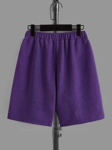 SHEIN 男孩熊和字母圖案T恤和短褲 - 紫色 - 查看 6