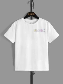 SHEIN 男孩熊和字母圖案T恤和短褲 - 紫色 - 查看 7