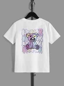 SHEIN 男孩熊和字母圖案T恤和短褲 - 紫色 - 查看 8