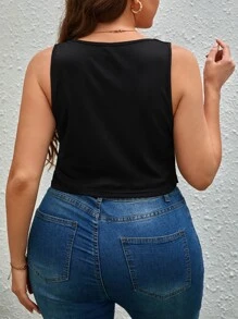 SHEIN Privé Plus Ruched Tank Top - Black - View 2