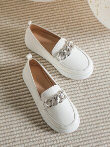 Girls Chain Decor Slip On Sneakers, Sporty White Slip On Shoes - White - View 1