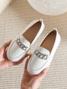 Girls Chain Decor Slip On Sneakers, Sporty White Slip On Shoes - White - View 4