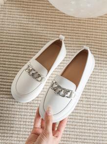 Girls Chain Decor Slip On Sneakers, Sporty White Slip On Shoes - White - View 5