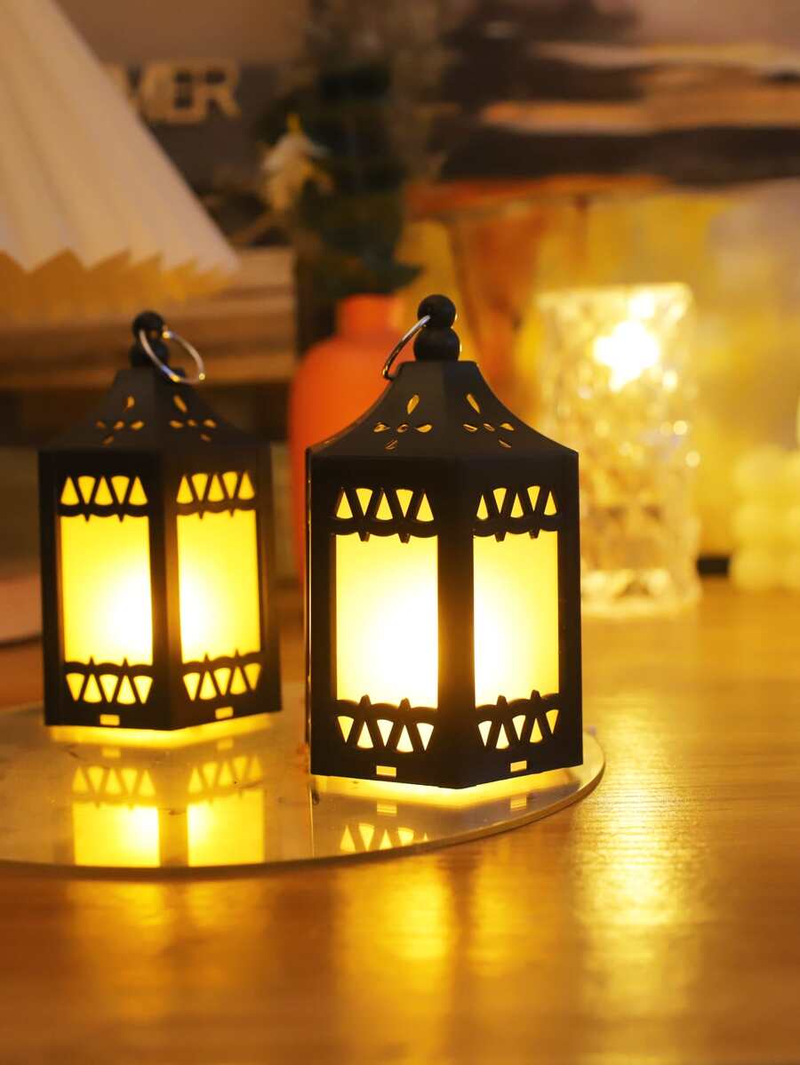 1入組黑色LED裝飾燈籠復古ABS桌面裝飾蠟燭燈籠