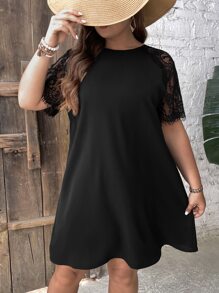 SHEIN LUNE Vestido con encaje en contraste de manga raglán