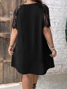 SHEIN LUNE Vestido con encaje en contraste de manga raglán