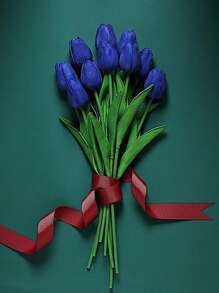 1入組PU皮革人造花束歐式風模擬花適用於婚禮 - 藍色 - 查看 2