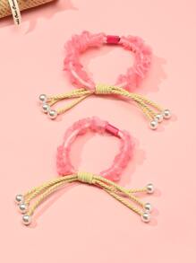 2入組小女童人造珍珠裝飾髮圈