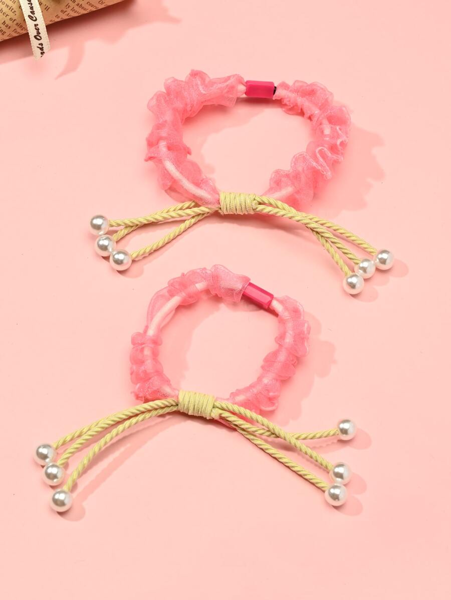2入組小女童人造珍珠裝飾髮圈