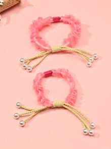 2入組小女童人造珍珠裝飾髮圈