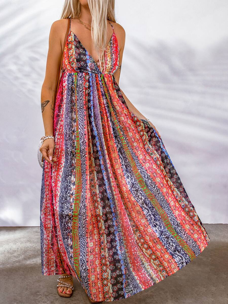 Acelitt Allover Print Cami Dress Long Sundress - Multicolor - View 1