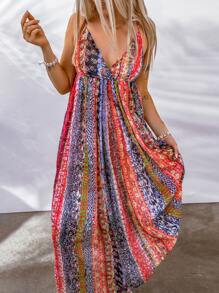 Acelitt Allover Print Cami Dress Long Sundress - Multicolor - View 5