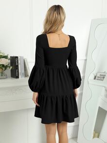 Đầm Viên lá sen màu trơn Retro - màu đen - Xem 2