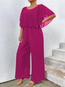 SHEIN Clasi 大碼素色闊腿連體褲 - 玫紅色 - 查看 4