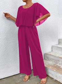 SHEIN Clasi 大碼素色闊腿連體褲 - 玫紅色 - 查看 5