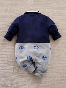 Yierying Đứa bé trai In Ô tô 2 trong1 Cổ Polo Áo liền quần - Nhiều màu - Xem 2