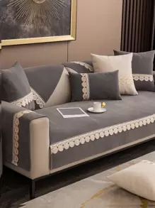 1入組刺繡細節沙發巾現代滌綸沙發套毛毯適合家居四季皆宜 - 深灰色 - 查看 1