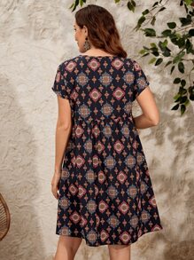 EMERY ROSE Vestido smock con estampado de manga murciélago - Multicolor - Ver 3