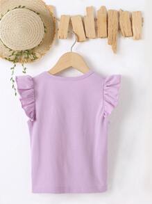 SHEIN Niñas Camiseta ribete con fruncido con lazo delantero - Morado - Ver 2