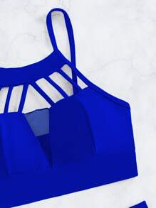Solid Bikini Set Cut-Out Ruched Cami Top & Tummy Control High Waisted Bottom 2 Pieces Bikini Summer Beach