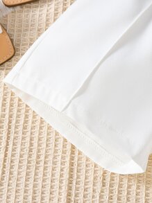 SHEIN Niñas de rayas de hombros descubiertos ribete con fruncido Top & con lazo delantero Shorts - Azul y blanco - Ver 6