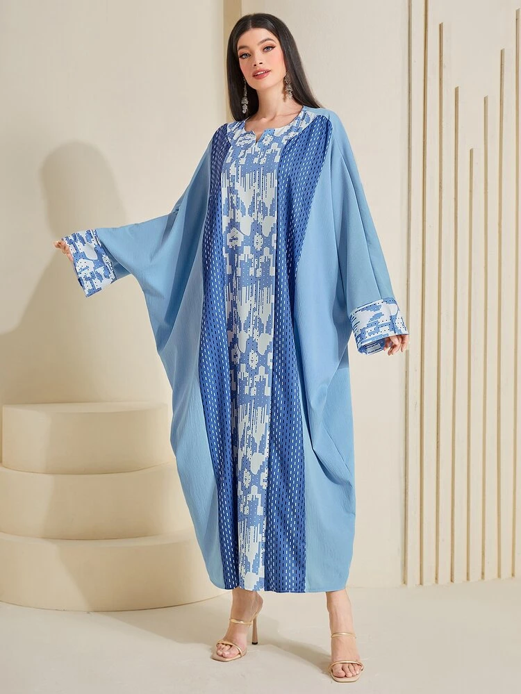 Graphic Print Batwing Sleeve Kaftan