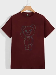 Manfinity Men Reflective Cartoon Graphic Tee - Burgundy - View 2