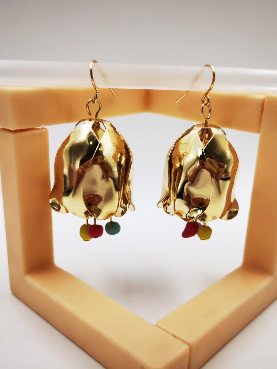 Pendientes largos con diseño de cuenta - Amarillo Oro - Ver 1