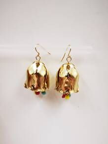 Pendientes largos con diseño de cuenta - Amarillo Oro - Ver 2