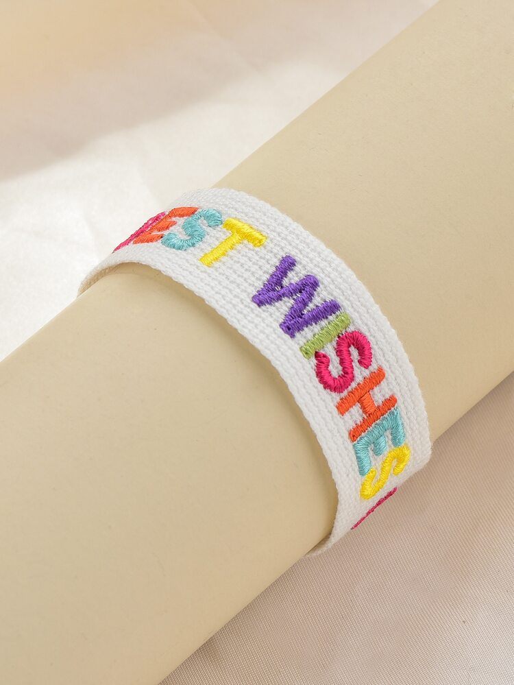 Pulsera con bordado de letra con diseño de fleco - Multicolor - Ver 3