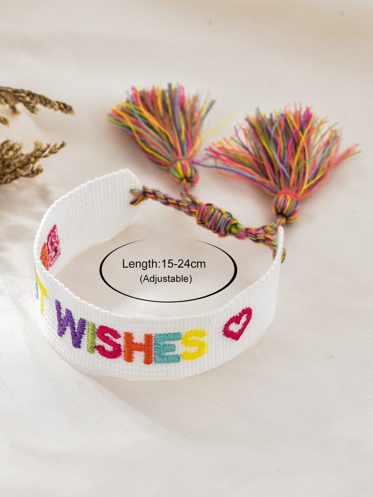 Pulsera con bordado de letra con diseño de fleco - Multicolor - Ver 4