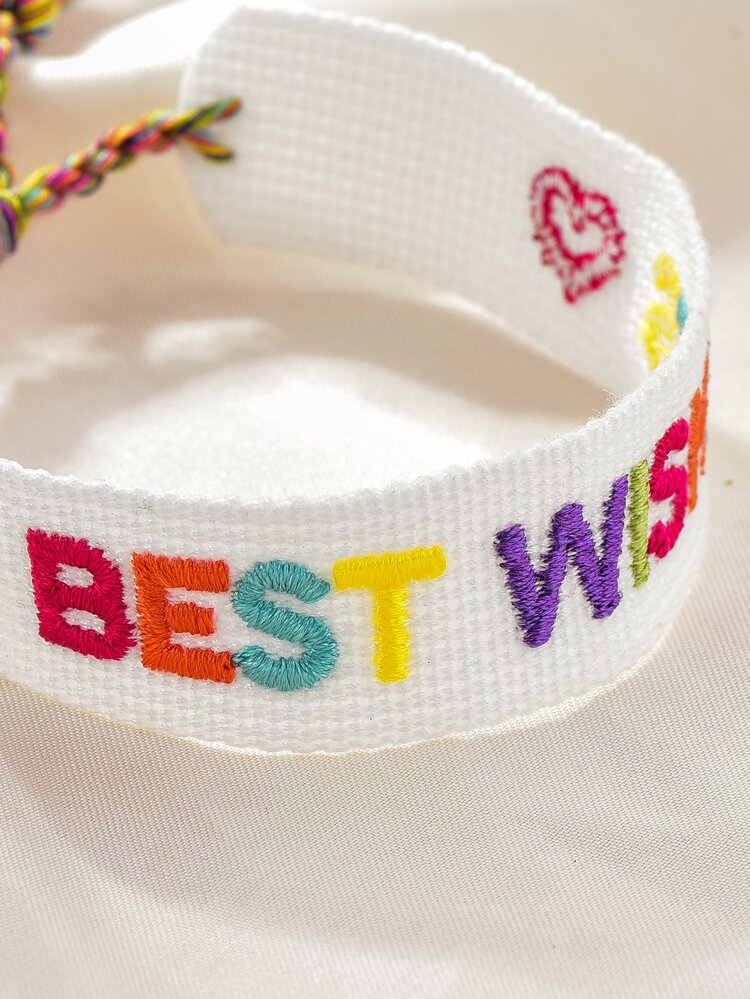 Pulsera con bordado de letra con diseño de fleco - Multicolor - Ver 5