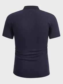 GENTILAND 男士素色半拉鏈POLO衫 - 藏蓝色 - 查看 2