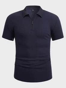 GENTILAND 男士素色半拉鏈POLO衫 - 藏蓝色 - 查看 3