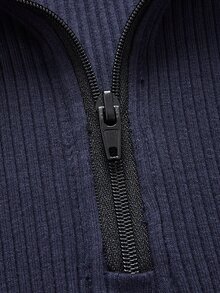 GENTILAND 男士素色半拉鏈POLO衫 - 藏蓝色 - 查看 4