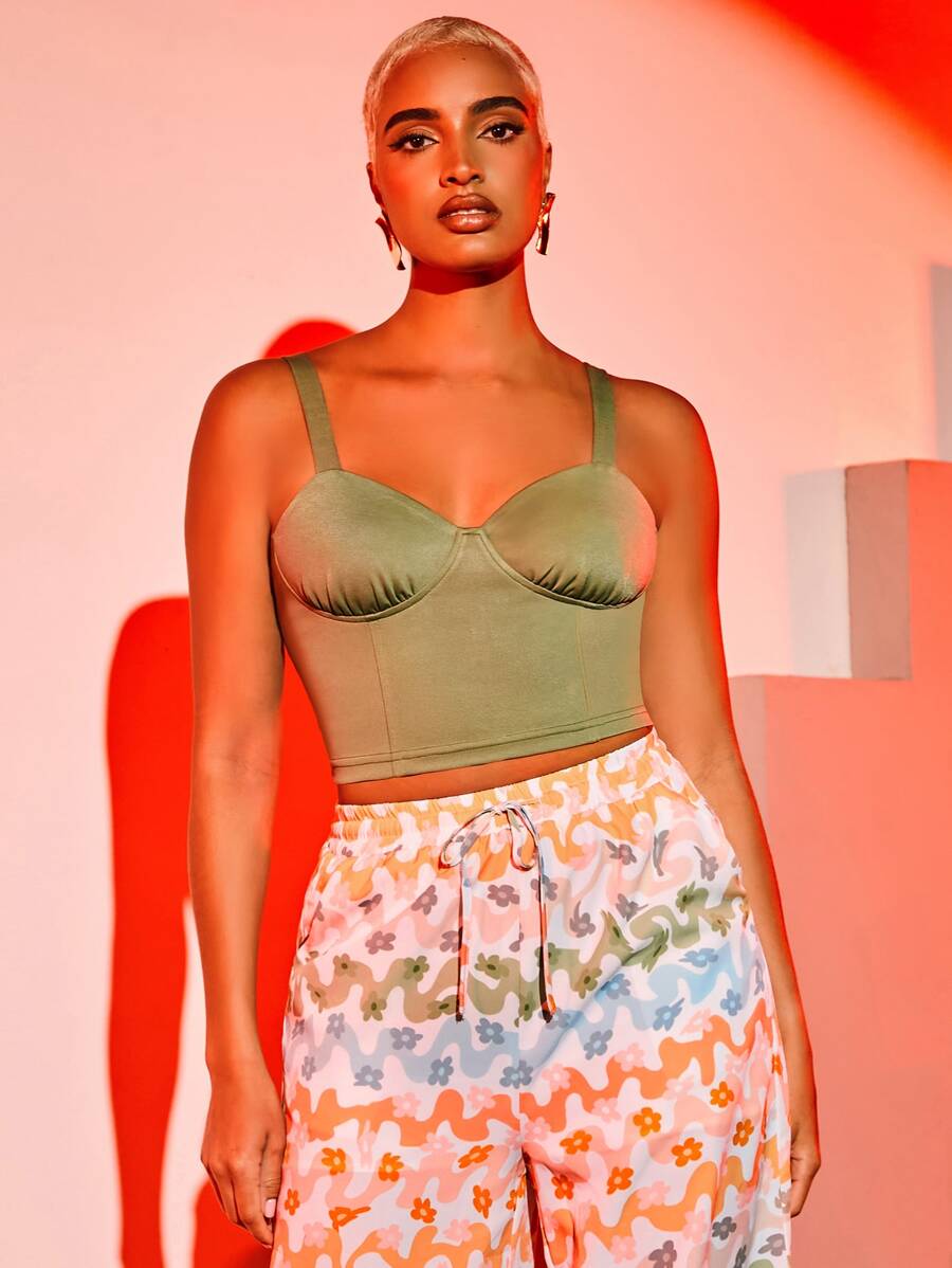 Hotel X 素色緊身吊帶 - 軍綠色 - 查看 1