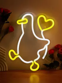 1入組PS霓虹燈卡通可愛鴨子設計LED霓虹燈招牌家用 - 彩色 - 查看 1