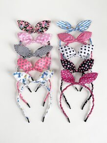 10入組波卡圓點和條紋圖案蝴蝶結裝飾髮箍 - 彩色 - 查看 2