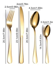 4 cái/bộ Bộ Dao Kéo Bằng Thép Không Gỉ, Bộ Dao Kéo Bộ Đồ Ăn Hiện Đại Cho Nhà Bếp - Vàng - Xem 2